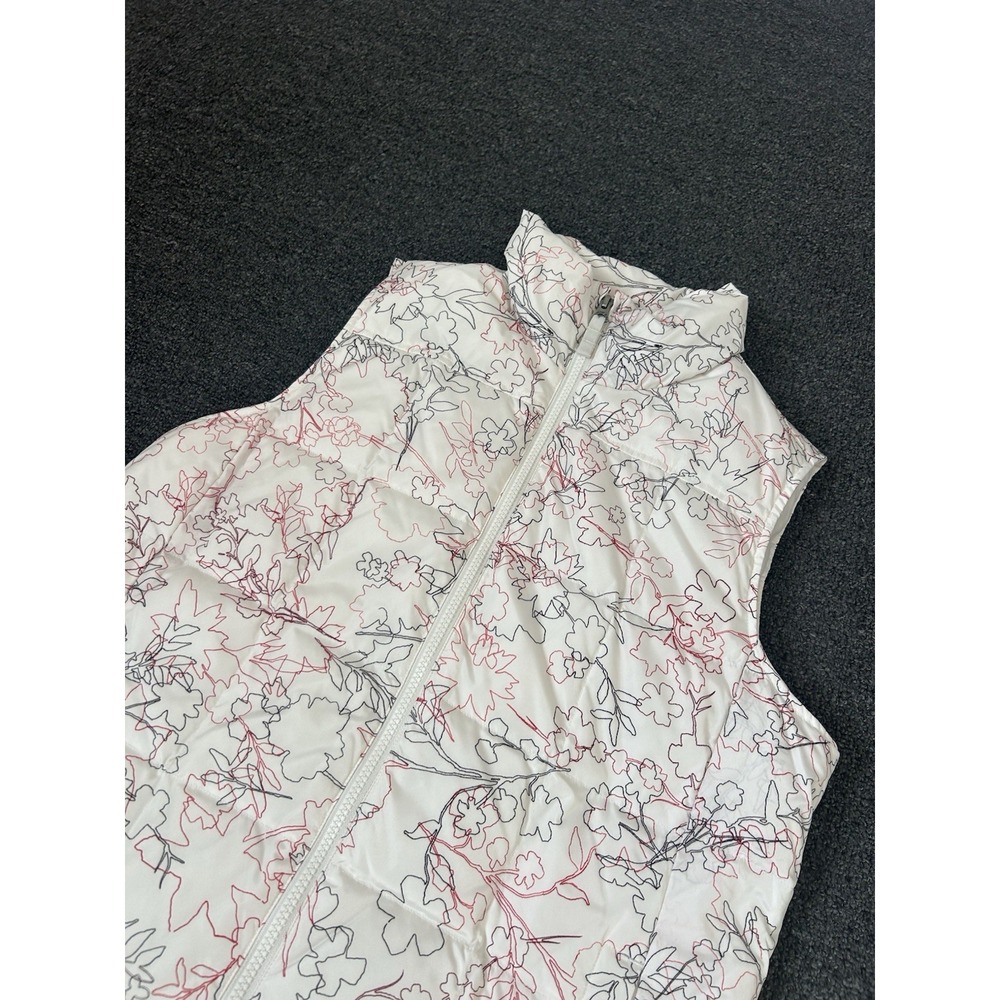 Lands End Down Puffer Vest Woodlands/White Womens Size Medium Full Zip Leaves